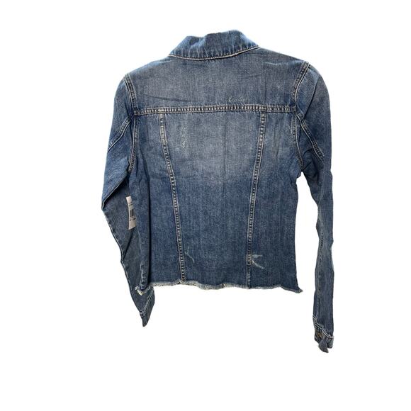 KUT Women's Distressed Blue Jean Jacket, Denim Jacket, Fringed Hem, Size XS, NEW - Picture 2 of 4